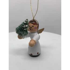 Vintage Wood Angel Christmas‎ Ornament Hand Painted 2.5" *paint peeling